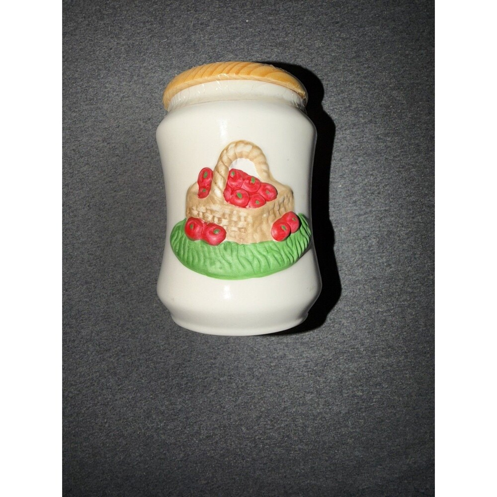 SEI Vintage Apples in a Basket Ceramic Canister/Jar Wood Lid